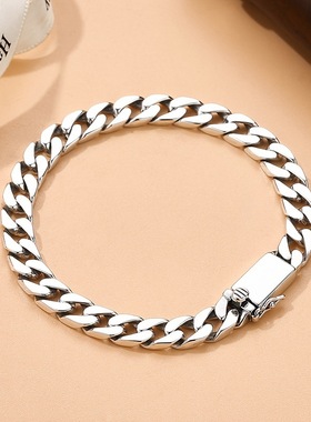 朋克手环复古泰银古巴编织光身马鞭链男士手链个性设计潮嘻哈手饰