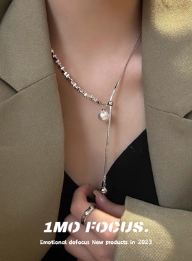 可抽拉珍珠项链碎银子锁骨链