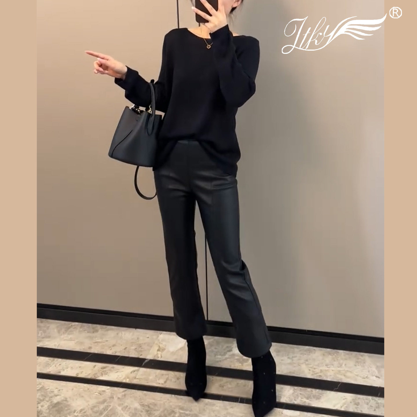 小个子黑色皮裤秋冬新款烟管裤女高腰修身显瘦洋气窄版九分微喇裤,淘宝优惠券,粉丝福利购,淘宝优惠卷