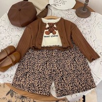 Girls fall suit 202 new ocean gas baby knit cardiovert long sleeve t-shirt BAO WELN wide-legged pants three sets