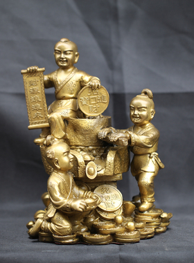 黄铜童子财源滚滚来家居摆件时来运转铜工艺礼品