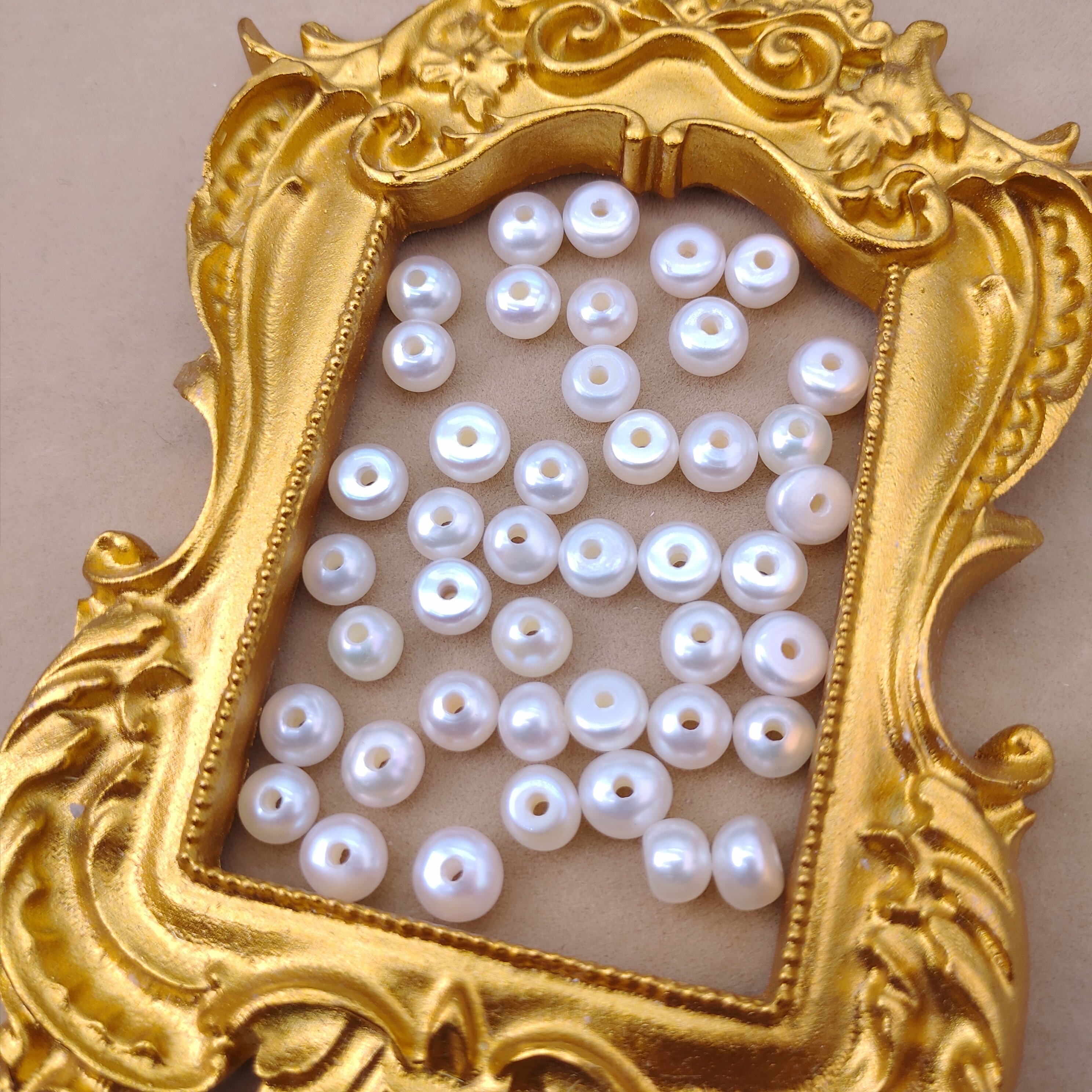 天然淡水珍珠1.5mm大孔4-9m扁珠纽扣隔珠算盘真珍珠diy半成品材料,淘宝优惠券,粉丝福利购,淘宝优惠卷