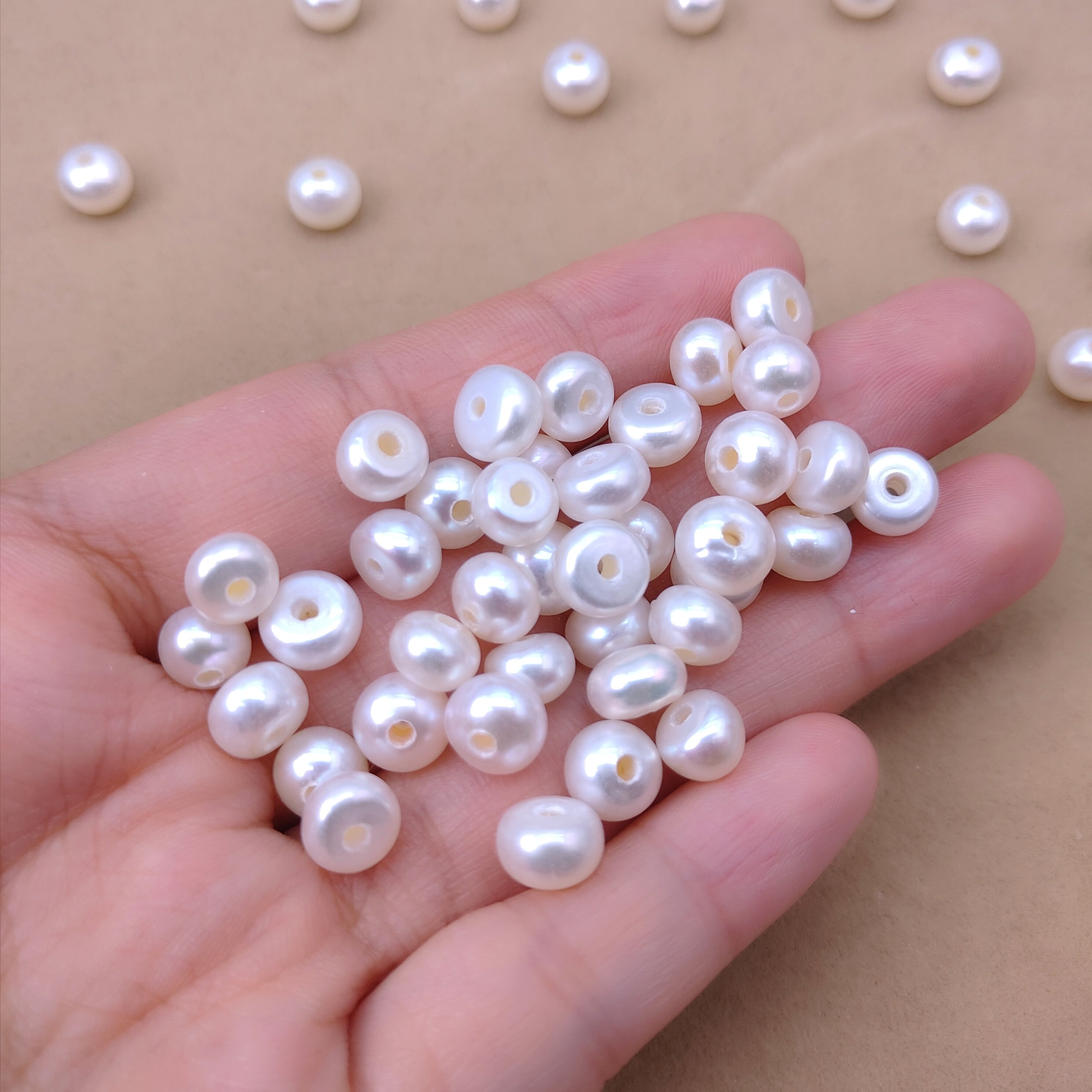 天然淡水珍珠1.5mm大孔4-9m扁珠纽扣隔珠算盘真珍珠diy半成品材料,淘宝优惠券,粉丝福利购,淘宝优惠卷