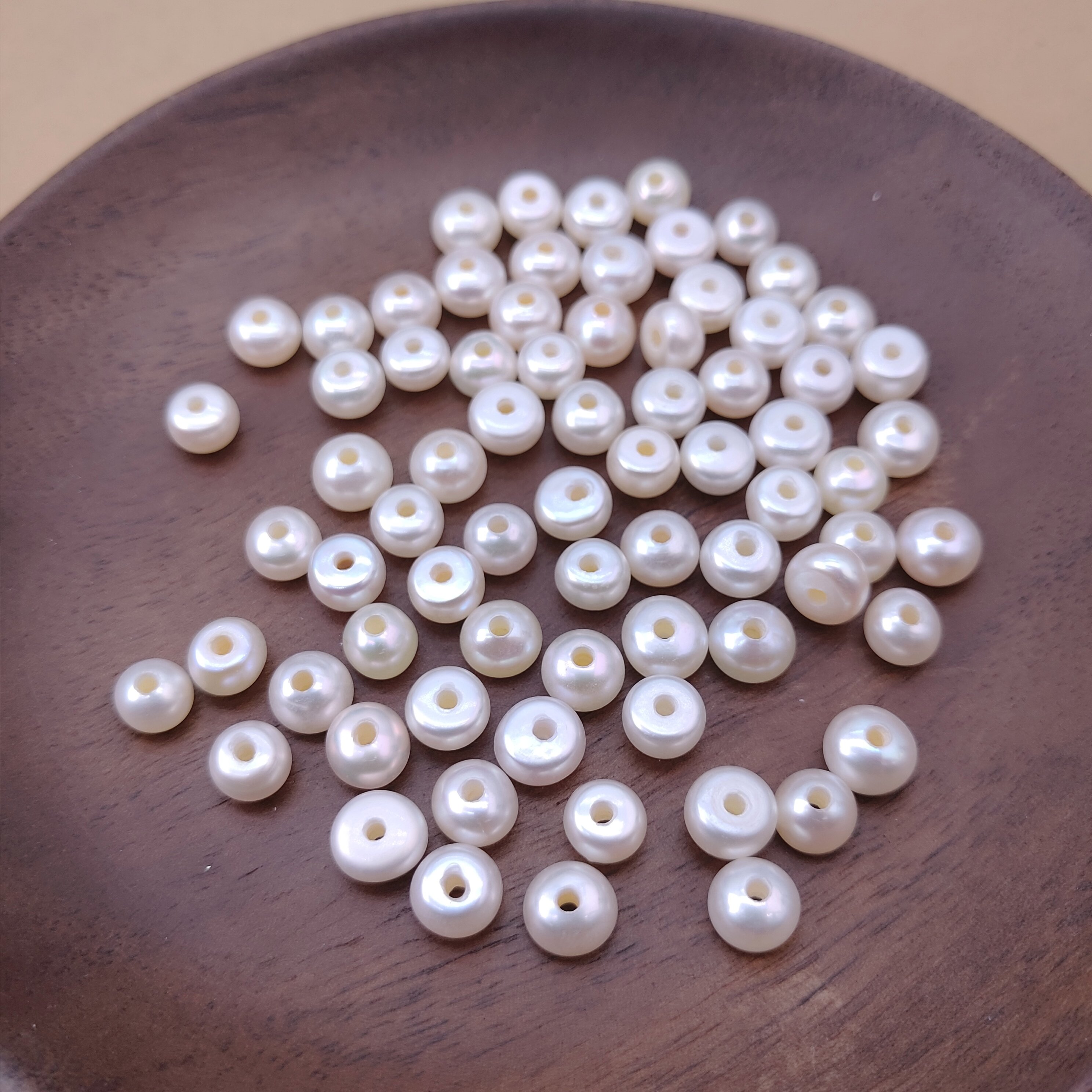 天然淡水珍珠1.5mm大孔4-9m扁珠纽扣隔珠算盘真珍珠diy半成品材料,淘宝优惠券,粉丝福利购,淘宝优惠卷