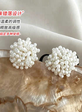 高级感白色花簇耳夹女无耳洞