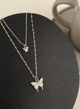 双层叠戴蝴蝶项链女轻奢小众