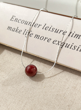 小众红色串珠项链女款
