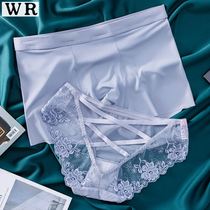 Japanese couple pants one man and one woman thin with high waist sexy pure desire transparent lace lady ice silk triangle pants