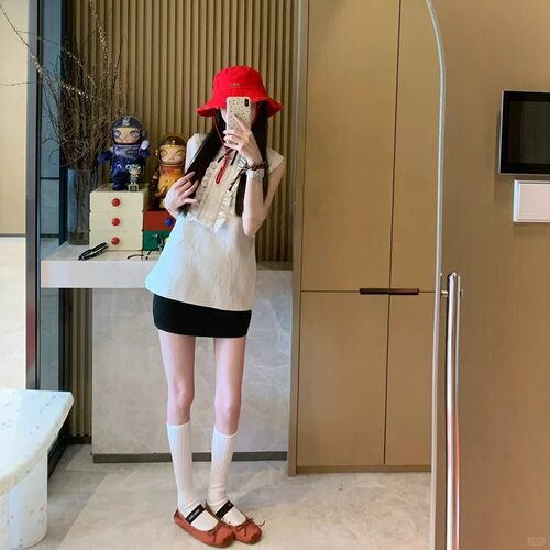 TE shushu网红同款新中式蝴蝶结衬衫上衣女千金风提花半身裙套装 - 图0