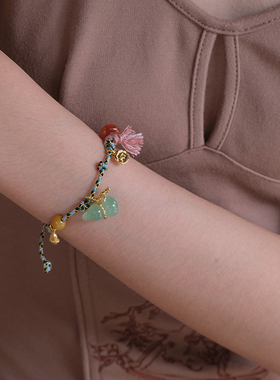 MARSEVEN 葫芦系列绿葫芦绿彩绳编织手链原创趣味个性时尚饰品