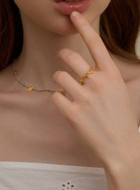 MARSEVEN 闪光派对系列金属蝴蝶结戒指S925银小众百搭原创设计