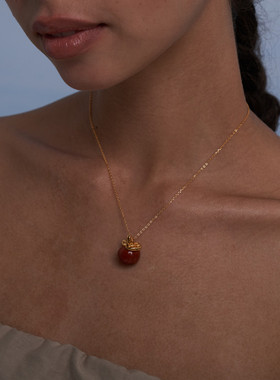 MARSEVEN 闪光派对系列金属小苹果项链S925银原创高级感锁骨