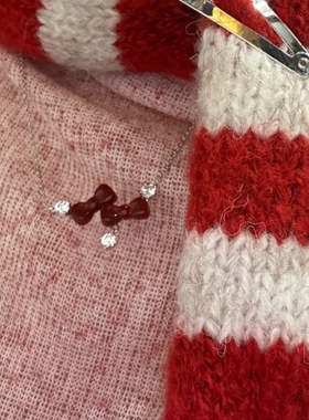 MARSEVEN 闪光派对系列红玛瑙双蝴蝶结项链S925银高级感锁骨链