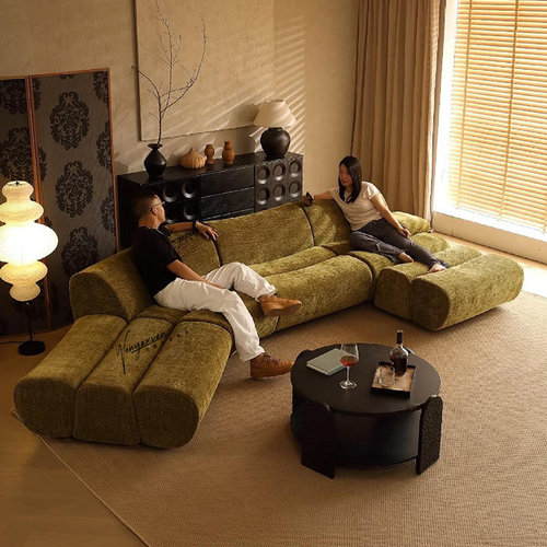 2025意式极简竹节沙发复古新款模块组合大平层小户型客厅布艺沙发 - 图3