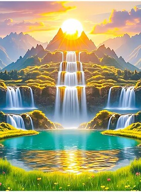 聚宝盆日照金山流水生财自粘墙贴客厅办公室高级感背景墙装饰贴纸