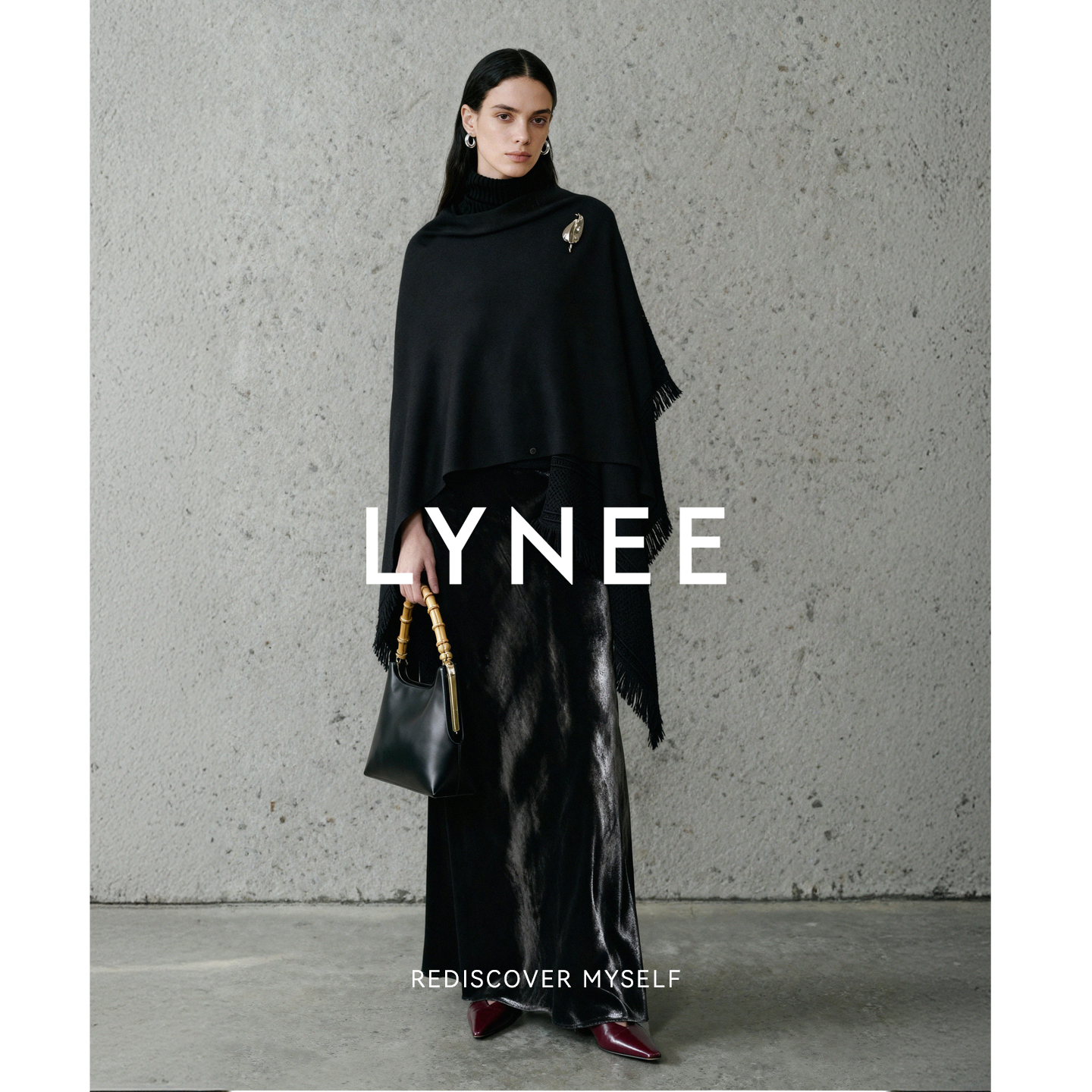 LYNEE【漫游者】流苏边针织披肩开衫羊毛混纺慵懒风一衣多穿外套 - 图1