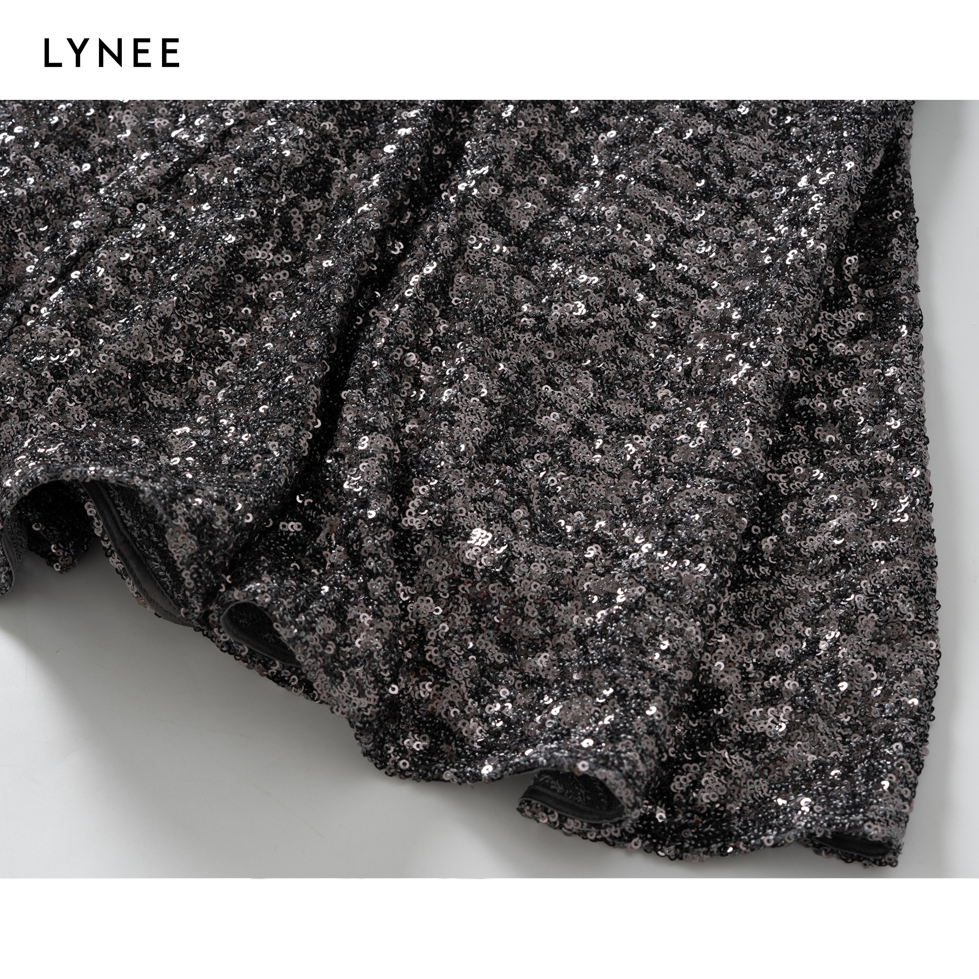 LYNEE V领盖袖鱼尾亮片连衣裙