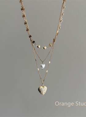 vintage金色爱心多层叠戴项链