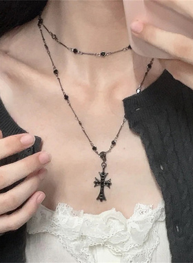 PUPPYYE黑色十字架项链朋克