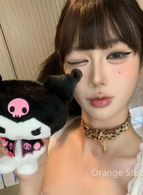 y2k复古咖色豹纹choker项圈