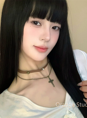 复古双层十字架choker锁骨链