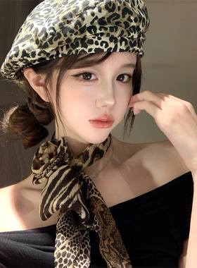 y2k美式辣妹豹纹玫瑰花丝巾