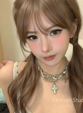 辣妹亚文化白色十字架流苏项链