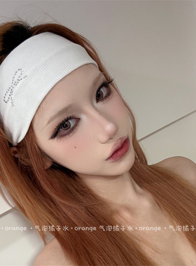 美式白色辣妹烫钻宽边发带
