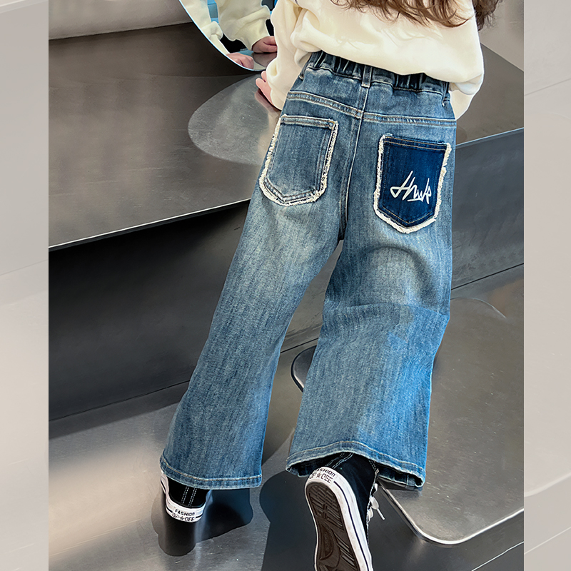 女童毛边牛仔裤儿童直筒休闲裤宽松大童装洋气长裤子2025春装新款 - 图3