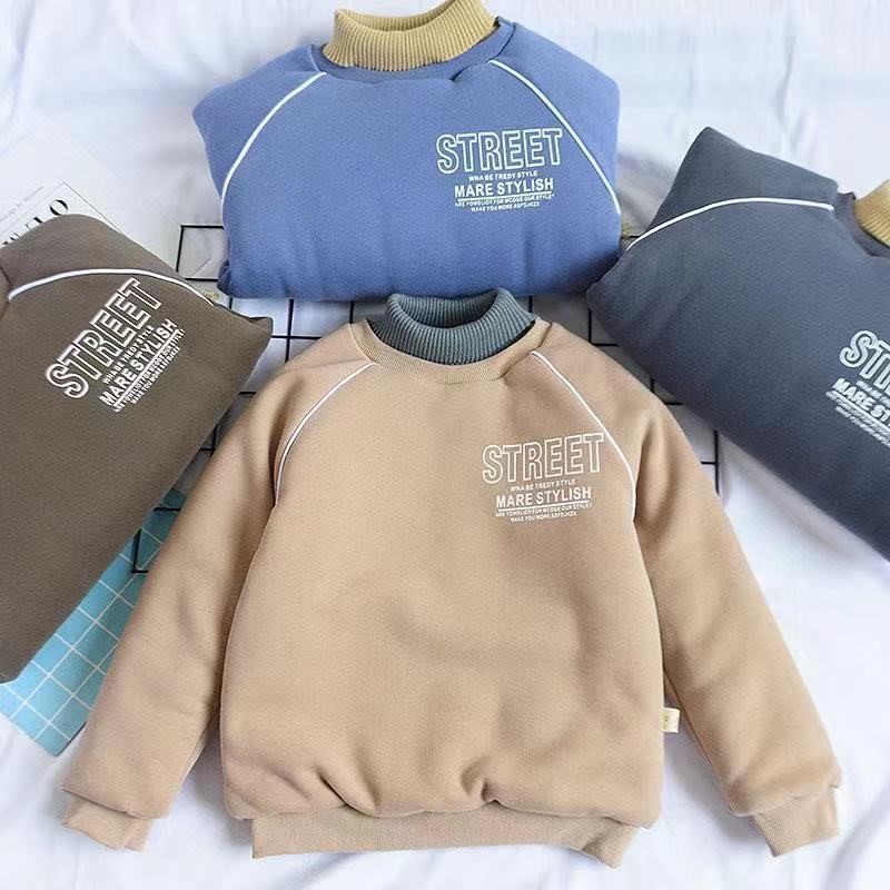 大童男童儿童冬装夹棉加绒卫衣加棉加厚三层保暖高领上衣打底衫 - 图2