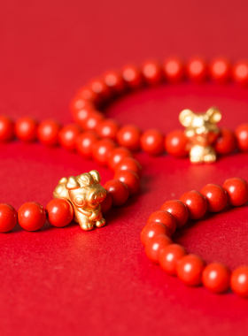 朱砂6和8毫米圆珠，生肖银镀金