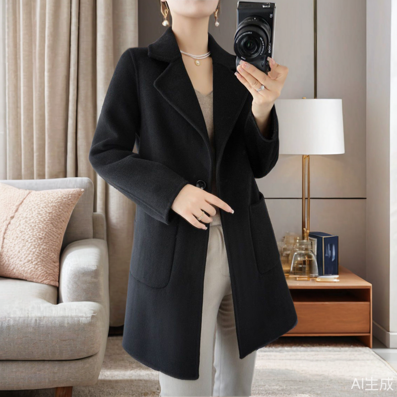 春秋冬季新款双面羊绒大衣女中长款小个子毛呢子工装毛呢外套大码,淘宝优惠券,粉丝福利购,淘宝优惠卷
