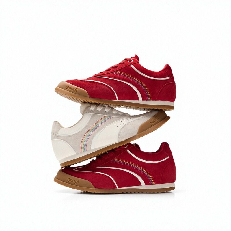 GONGJI红色德训鞋女2025新款内增高休闲运动鞋秋冬板鞋方头鞋子,淘宝优惠券,粉丝福利购,淘宝优惠卷