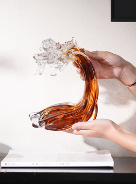 琉璃风生水起海浪招财摆件现代轻奢客厅玄关酒店大堂书房装饰摆设