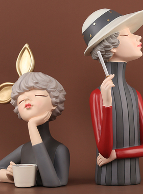 轻奢创意摩登女郎吹泡泡女孩树脂摆件北欧客厅电视酒柜家居装饰品