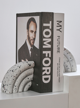 现代简约水磨石书靠摆件