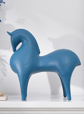 抽象蓝色马树脂摆件现代极简饰品