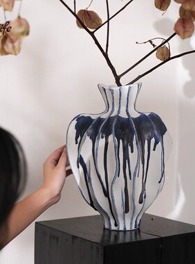 手工陶瓷水墨中古风手绘陶瓷花瓶