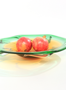 创意彩色加厚玻璃水果盘零食盘干果盘摆件客厅家居餐桌茶几收纳盘