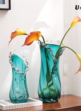 轻奢蓝色粉色浪花花瓶果盘收纳盘