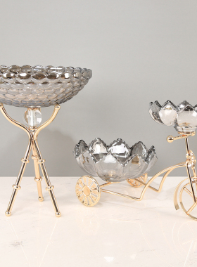 水晶玻璃高脚果盘创意装饰水果盘糖果盘干果盘客厅餐桌样板间摆件