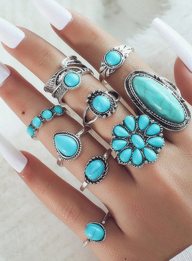 Ethnic style turquoise carved fashion ring jewelry for women