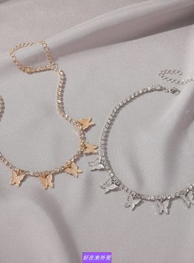 Hot selling rhinestone butterfly pendant necklace female饰品