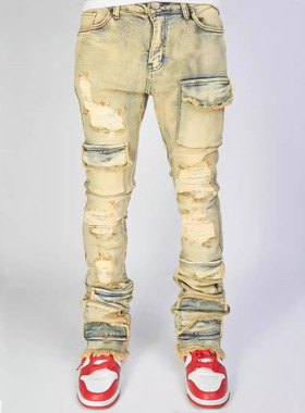 男士牛仔工装直筒裤欧美