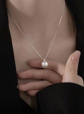 2025新款巴洛克同款珍珠项链女一颗珍珠盒子颈链镀纯银妈妈年轻人