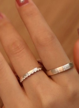 海誓山盟情侣戒指男女高级感轻奢镀纯银s925情侣对戒送情人节礼物