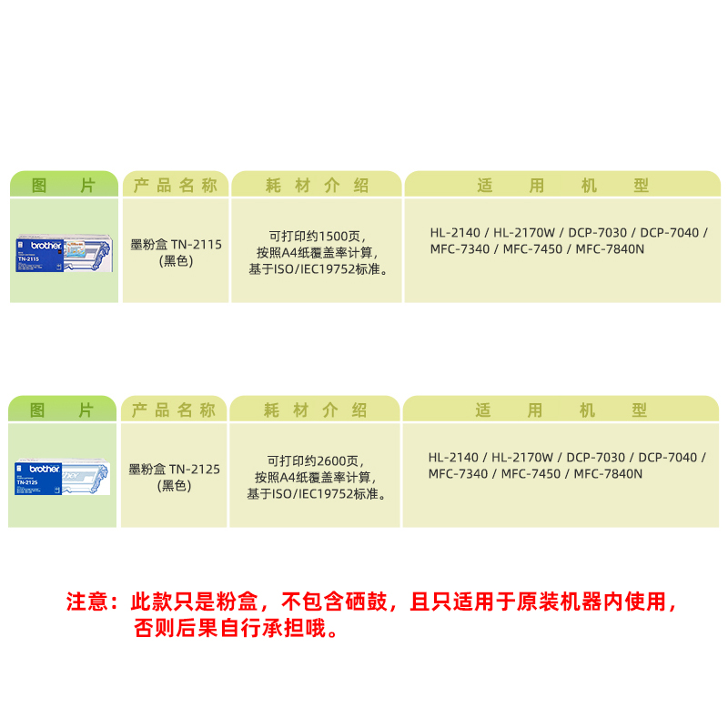 原装兄弟TN-2115粉盒2125粉盒HL-2140dcp-7030 7040 7450 MFC-73 - 图2