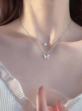 日韩风微镶双层蝴蝶锁骨项链女in