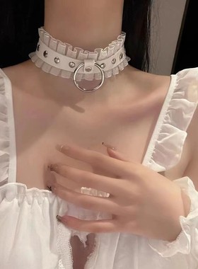 蕾丝项圈女铆钉朋克牵引绳