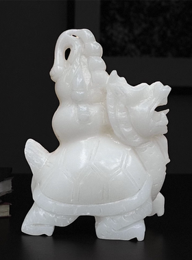 天然玉石白玉葫芦龙龟摆件长寿鬼